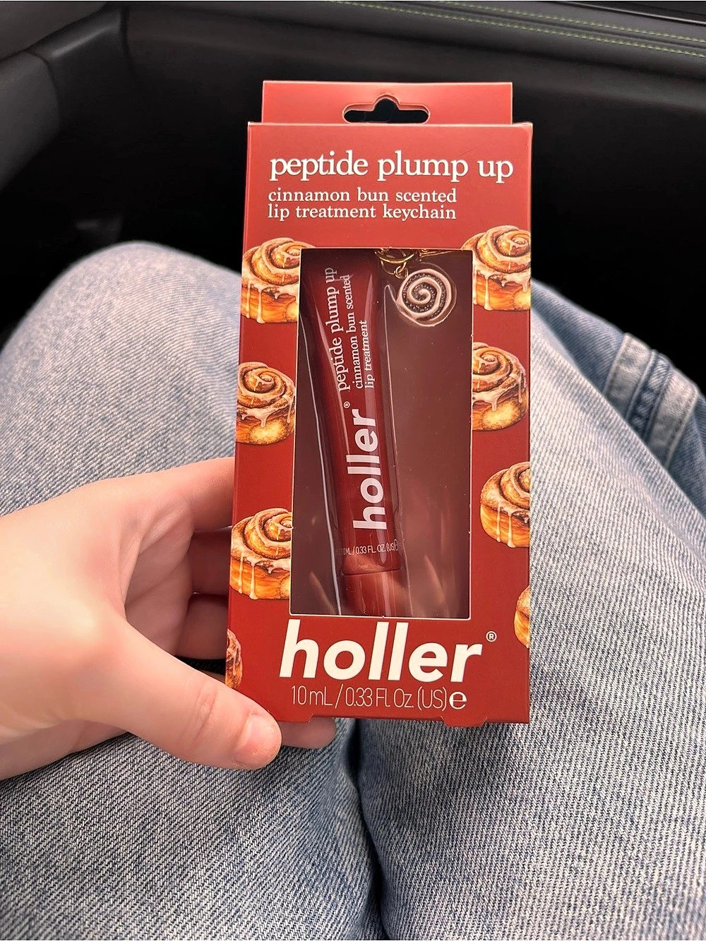 holler Peptide Plump Up Cinnamon Bun Scented Lip Treatment Keychain Cinnamon Bun